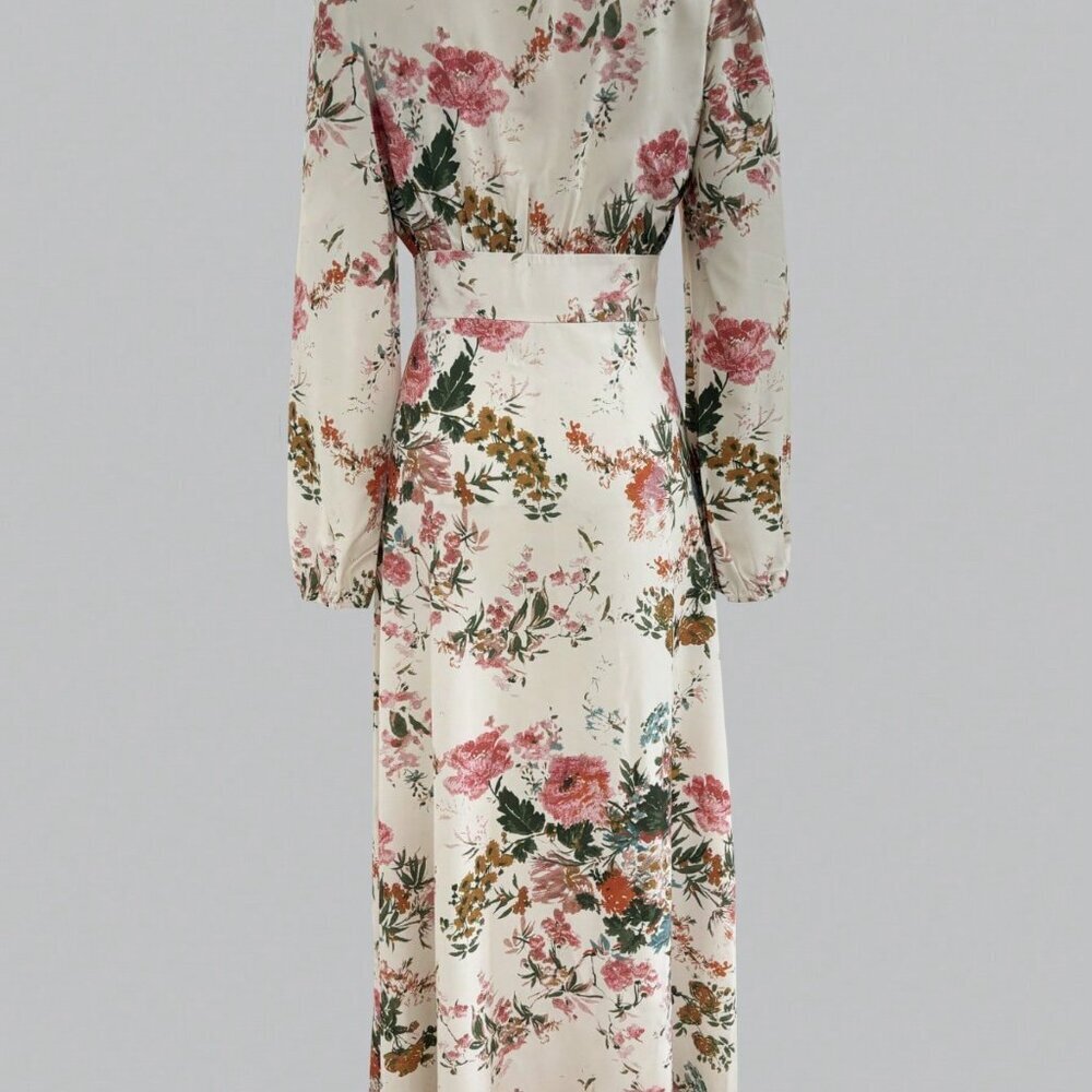 Multicolor Boho Women's Casual Elegant V-Neck Long Sleeve Floral Print Dress - Picture 5 of 8